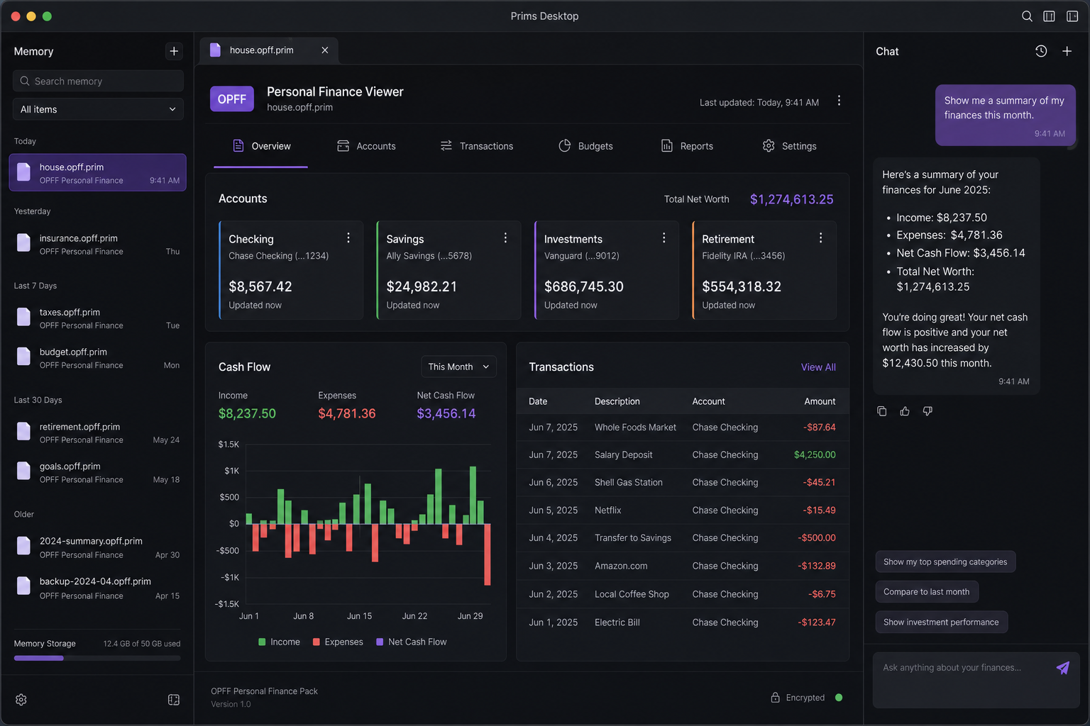 OPFF finance viewer in Prims Desktop