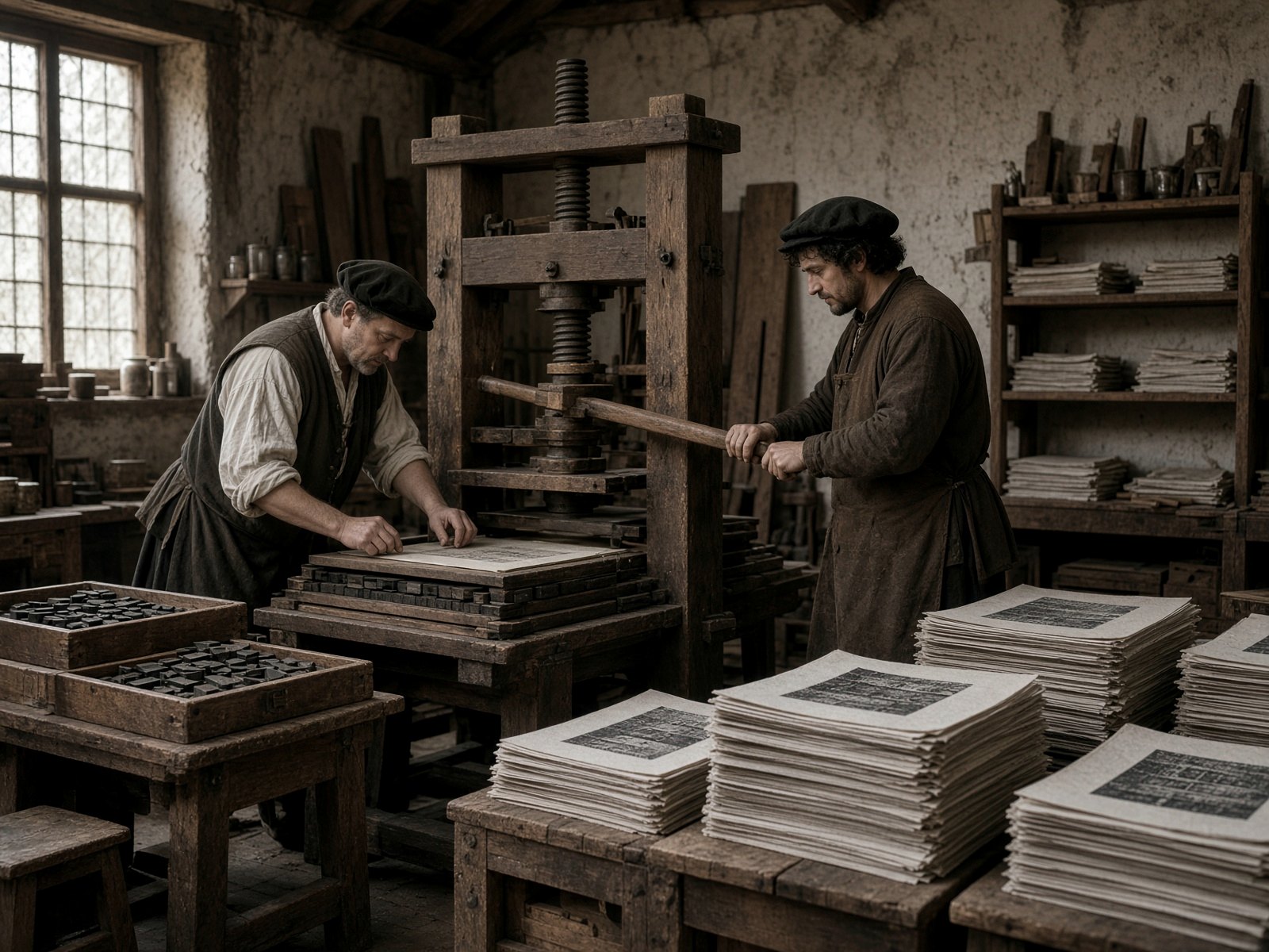 A fifteenth-century printing workshop.